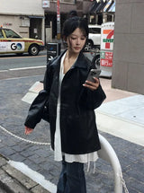 Tsurem Button Collar Half Leather Jacket