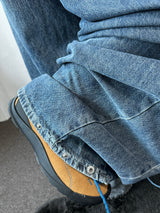Truegen Button Waistband Side Pintuck Balloon Denim Pants 4color