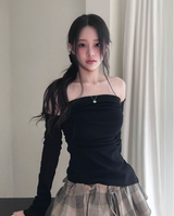 cardi shirring off-shoulder warmer + top set