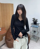 Luen Wrap Henley Neck Long Sleeve