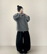 Terry Fleece side pin tuck incision string wide pants