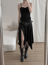 Lay Shirred Mesh Layered Sleeveless