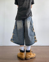 Destroyed Camouflage Denim Half Pants