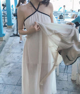 [ beach look ] nude lip line halter long ops
