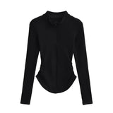 Half Turtle Side Shirring Long Sleeve Zip-Up