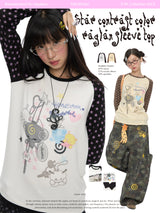 BETWEENANDオータム スター カラコン ラグラン ロングスリーブ Tシャツ レディース
