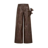 13DE MARZO Bear Lined Leather Pants Brown