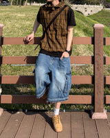 Crinkle Check Hooded Anorak Vest