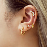 gold triple marquise stud 14k gold plating + 925 silver earrings E063-01G