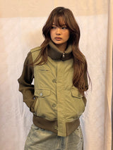 RIBBED HIGH NECK JACKET KHAKI