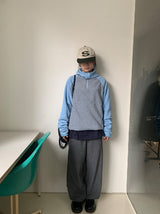 シフォンブラッシュドフードハーフジップアップフリーススウェットシャツ