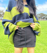 (HIGH-QUALITY!/UNISEX) ビッグフードルーズフィットストライプニットジップアップ - 2 COLOR