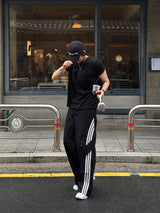 [SET] US Vintage Ringer Short-Sleeve T-Shirt + Valen Cut-Line Track Nylon Pants