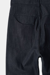 Natural High Waist Baggy Fit Selvedge Denim Pants(Navy)