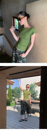 オールマッチカラースパンデックススリムショートスリーブTシャツ