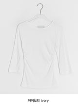 ワンプイUネック/Vネックサイドシアリング7分丈Tシャツ