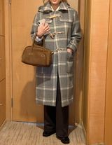 [SHOPPERMADE] アッシュグレーチェックウールロングダッフルコート