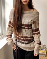 Nia Stripe OffShoulder Oversized Long-Sleeve Knit