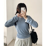 シア カラー マッチング レイヤード スリム ロングスリーブ Tシャツ
