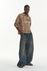 Pleated Washed Wide Leg Jeans