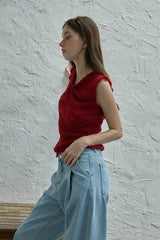 Ribbon sleeveless knit_red