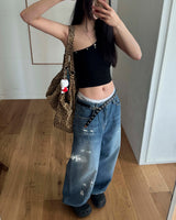 Painted denim pants