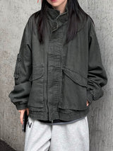 high neck two-way pocket short field jacket