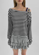 [MADE] Vito Stripe Boat-Neck Crop Long Sleeve T-shirt
