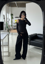 DEEP BLACK LOW WIDE PANTS