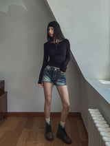 Watery washing vintage denim shorts