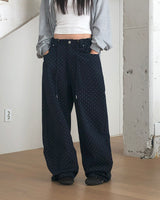 Emdeu Dot Pattern String Strap Wide Cotton Long Pants