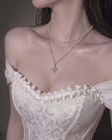 [NMIXX ジウ Necklace] ルナ ブロッサム レイヤード ネックレス - Silver color