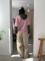 COMBI STRIPE HOOD TEE (3C)