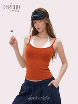 ダブルホルターパッドスリーブレストップ