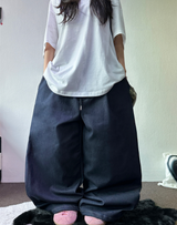 LETTERING INDIGO RAW STITCH WIDE BALLOON TATTOO PRINT DENIM LONG PANTS 🩵🖤 - 2 COLORS