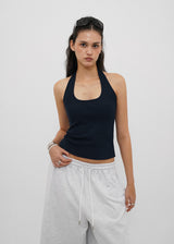 [B-BASIC] Ribbed Halter Sleeveless Top (Built-in Cap)