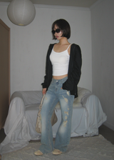  Arc-Damage Distressed Vintage Semi-Bootcut Denim Jeans