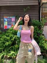 Beauty pink strap sleeveless t-shirt