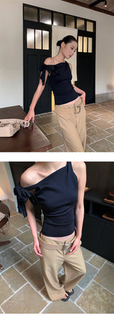 Kine strap unbalanced shoulder sleeveless top
