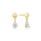 gold pyramid drop thread stud 14k gold plating + 925 silver earrings E067-04G