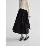 Soft ruffle striped asymmetrical flare skirt