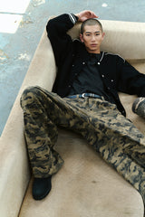LINE STUD BASEBALL JACKET - BLACK