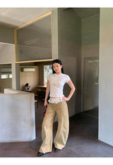 Lace Beige Round Wide Cotton Pants