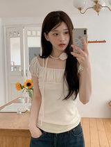 #ハノレイヤードリブ半袖Tシャツ + ローズタイセット (3color)