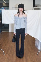 Off-Shoulder Tie Sleeve (Gray)