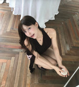 [ brownie🤎 ] roasting chestnut halter drape top ( strap set )