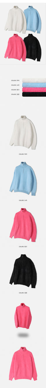[Unisex] ヘアーハーフニットジップアップ(4color)