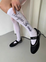 Lettering white knee socks