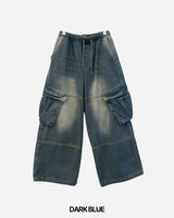 Deep-washed Cargo Denim Pants