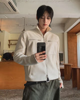 Caden Leather Color Matching Fingerhole Zip-up